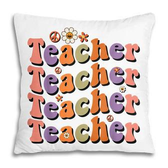 Retro Groovy Teacher Inspirational Colorful Back To School V2 Pillow - Thegiftio UK