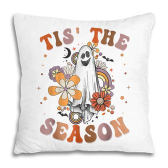 Retro Groovy Tis The Season Pumpkin Ghost Hippie Halloween Pillow - Thegiftio UK