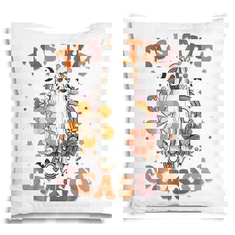 Retro Groovy Tis The Season Pumpkin Ghost Hippie Halloween Pillow - Thegiftio