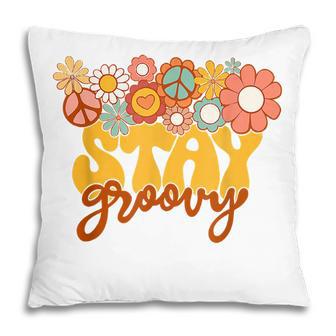 Retro Sunflower Hippie Stay Groovy Positive Mind Happy Life Pillow - Thegiftio UK