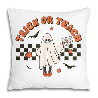 Retro Vintage Groovy Trick Or Teach Halloween Teacher Life V2 Pillow - Thegiftio UK