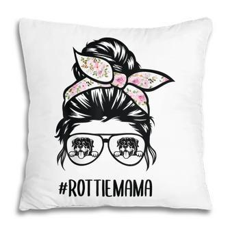 Rottie Mom Messy Bun Hair Glasses Rottweiler Messy Bun  Pillow