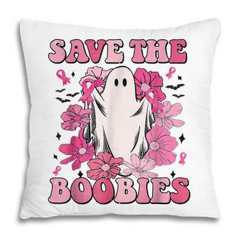 Save The Boobies Pink Ghost Women Breast Cancer Halloween Pillow - Thegiftio UK
