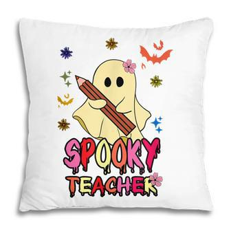 Spooky Teacher Ghost Halloween Groovy Retro Trick Or Treat V3 Pillow - Thegiftio UK
