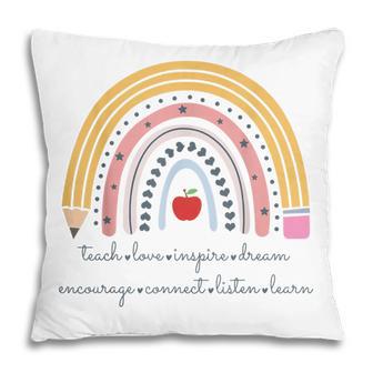 Teach Love Inspire Rainbow Pencil Teacher Back To School Kid Pillow - Thegiftio UK