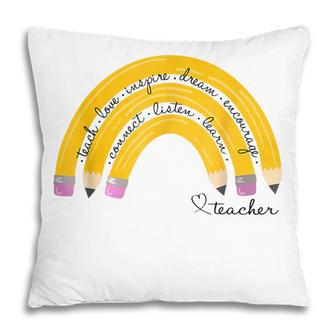 Teach Love Inspire Rainbow Pencil Teacher Back To School Pillow - Thegiftio UK