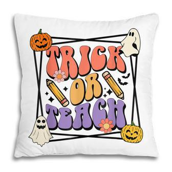 Trick Or Teach Groovy Retro Halloween Teacher Life Pillow - Thegiftio UK