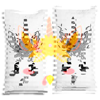 Turkey Unicorn Face Flower Thanksgiving Pilgrim Girls Kids Pillow - Thegiftio