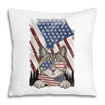 Vintage American Flag Cat Dad Mom Cat Lover 4Th Of July Pillow - Thegiftio UK