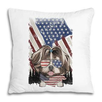 Vintage American Flag Shih Tzu Dad Mom Dog Lover 4Th Of July Pillow - Thegiftio UK