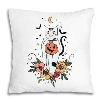 Vintage Cat Halloween Cat Lover Pumpkin Auntum Women Kids Pillow - Thegiftio UK