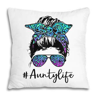 Womens Aunty Life Leopard Tie Dye Messy Bun Mothers Day Women Pillow - Thegiftio UK