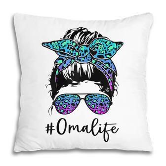 Womens Oma Life Leopard Tie Dye Messy Bun Mothers Day Women Pillow - Thegiftio UK