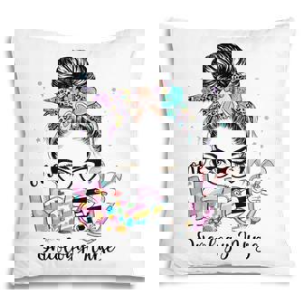 Womens One Hoppy Oncology Nurse Messy Bun Easter Matching Pillow - Thegiftio