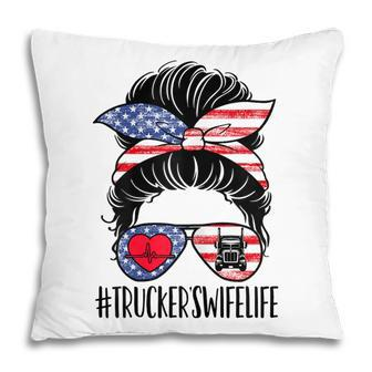 Womens Truckers Wife Life Truck American Trucker Messy Bun Hair Pillow - Thegiftio