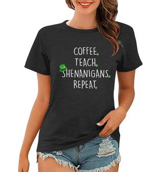 St Patricks Day Coffee Teach Shenanigans Repeat T-Shirt Graphic Design Printed Casual Daily Basic Women T-shirt