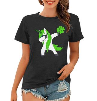 St Patricks Day Dabbing Irish Unicorn Graphic Design Printed Casual Daily Basic Women T-shirt