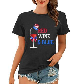 4Th Of July Red White And Blue Wine Glass Firework Drinker Tshirt Women T-shirt - Monsterry