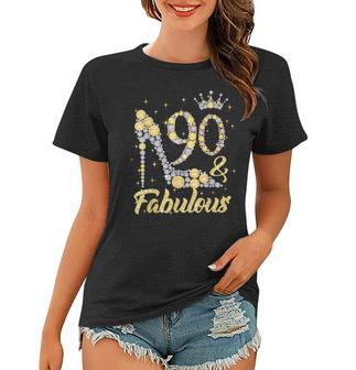 90 & Fabulous 90 Years Old 90Th Birthday Diamond Crown Shoes Women T-shirt - Seseable