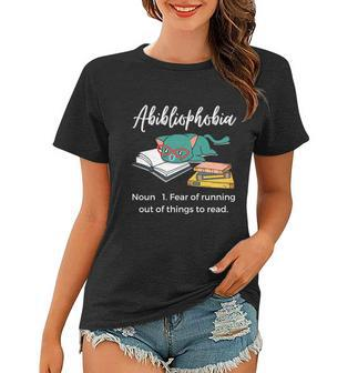 Abibliophobia Book Lover Cat Reading Funny Gift Women T-shirt - Monsterry UK