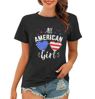 All American 4Th Of July Girl With Sunglasses And Us Flag Women T-shirt - Monsterry DE