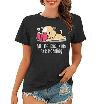 All The Cool Kids Are Reading Book Cat Lovers Women T-shirt - Seseable