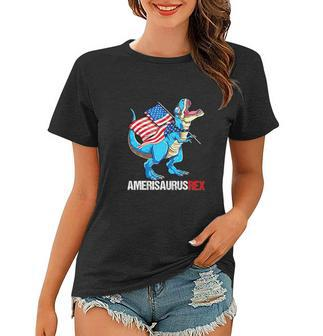 American Flag Funny 4Th Of July T Rex Dinosaur Women T-shirt - Monsterry