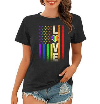 American Love Gay Pride Rainbow Flag Tshirt Women T-shirt - Monsterry