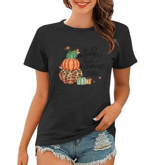 Autumn Leaves Pumpkin Please Thanksgiving Quote Women T-shirt - Monsterry DE