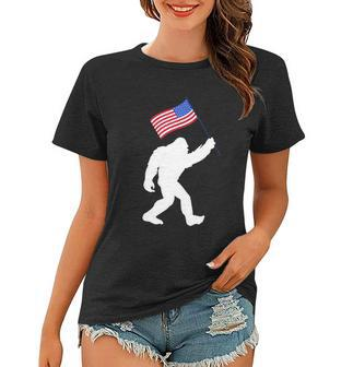 Bigfoot With American Flag Funny 4Th Of July Meaningful Gift Women T-shirt - Monsterry AU