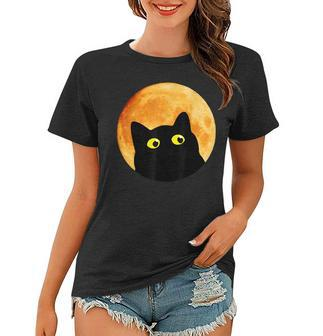 Black Cat Halloween Design Funny Cat Halloween Women T-shirt - Seseable