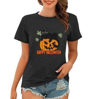 Black Cat Pumpkin Halloween Day Sublimation Retro Halloween Women T-shirt - Thegiftio UK