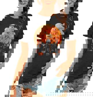 Black Cats Moon Pumpkin Funny Halloween Horror Women T-shirt - Thegiftio