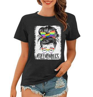 Bleached Free Mom Hugs Messy Bun Lgbt Pride Rainbow Gift Women T-shirt - Monsterry UK