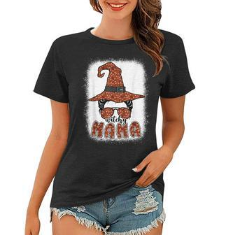 Bleached Witchy Mama Halloween Messy Bun Witch Mom Spooky Women T-shirt - Seseable