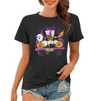 Boo Pumpkin Witch Gnomes In Halloween Truck Funny Holiday Women T-shirt - Seseable