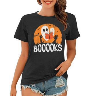 Boooks Funny Halloween Ghost Bookworm Spooky Season Reading Women T-shirt - Seseable