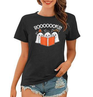 Boooks Lazy Diy Halloween Teacher Funny Ghost Reading Books Women T-shirt - Thegiftio UK