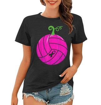 Breast Cancer Pink Volleyball Awareness Pumpkin Halloween V2 Women T-shirt - Thegiftio UK