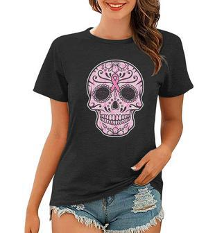 Breast Cancer Sugar Skull Day Of The Dead Dia De Los Muertos Women T-shirt - Monsterry DE