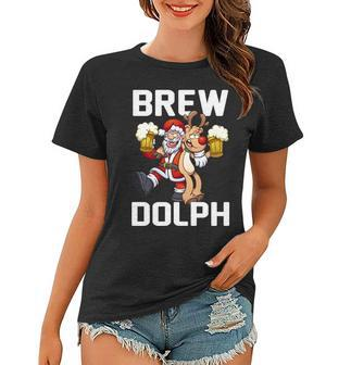 Brew Dolph Red Nose Reindeer Graphic Design Printed Casual Daily Basic Women T-shirt - Thegiftio UK