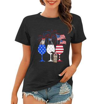 Cat 4Th Of July Costume Red White Blue Wine Glasses Funny Women T-shirt - Monsterry AU