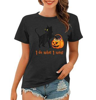 Cat I Do What I Want Halloween Candy Pumpkin Bag Black Cat Women T-shirt - Seseable