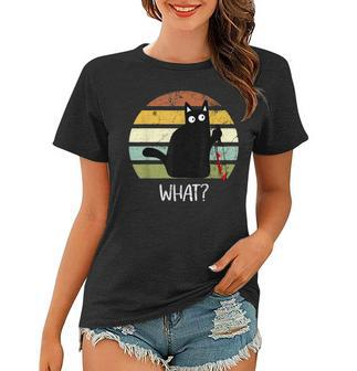 Cat What Funny Halloween Black Cat With Knife Women T-shirt - Seseable