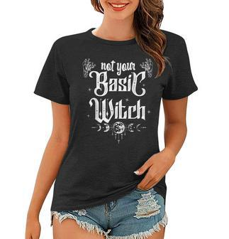 Celestial Witch Crescent Halloween Basic Witch Crystal Wicca Women T-shirt - Seseable