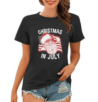 Christmas In July Retro Hipster Funny Santa 4Th Of July Women T-shirt - Monsterry