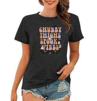 Chubby Thights And Spooky Vibes Halloween Groovy Women T-shirt - Seseable