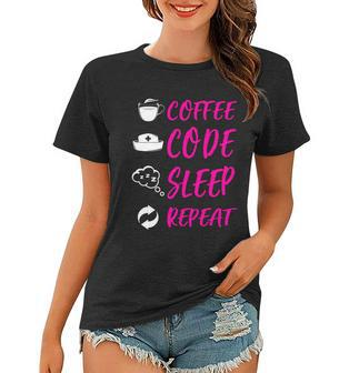 Coffee Code Repeat Medical Coder Gift Graphic Design Printed Casual Daily Basic Women T-shirt