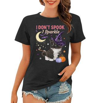 Cute Witch Cat Funny Halloween Kitty Cat Costume Witch Hat Women T-shirt - Seseable