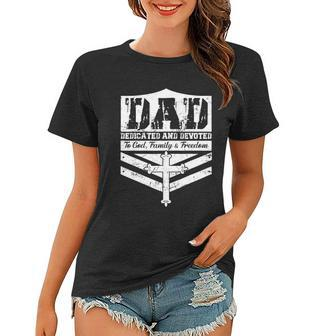 Dad Dedicated And Devoted To God Family & Freedom Women T-shirt - Monsterry CA